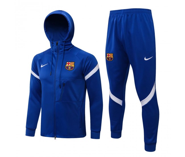 Chándal de fútbol de presentación con capucha azul FC Barcelona 2021-22