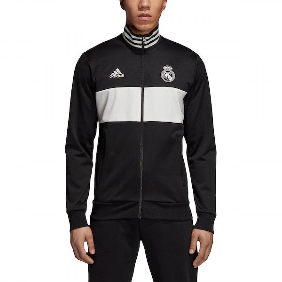 Real Madrid Cremallera completa de tres rayas Blanco negro