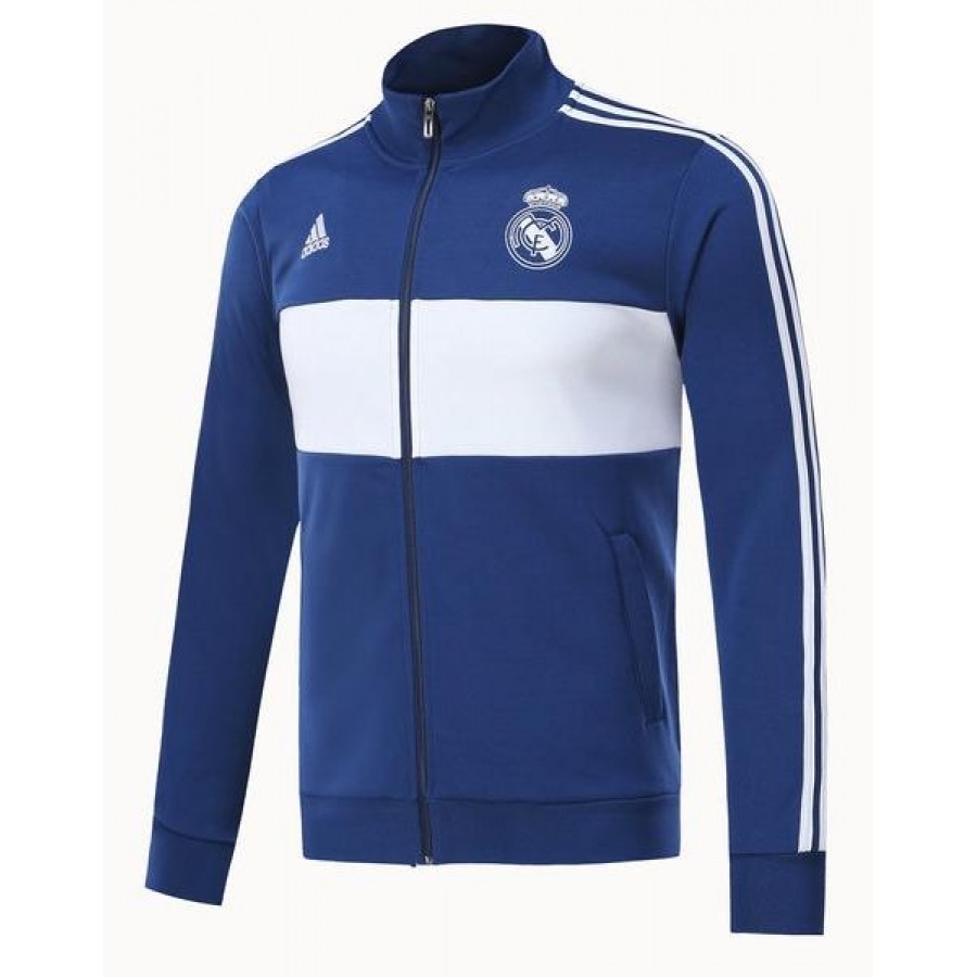 Real Madrid Chaqueta deportiva de tres rayas a rayas / azul / blanco.