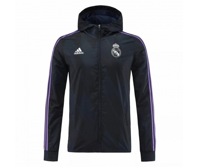 Chaqueta cortavientos con capucha y cremallera completa DNA Raglan del Real Madrid azul marino
