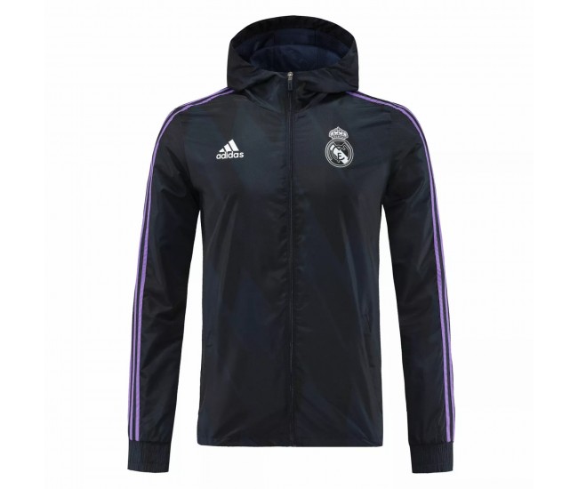 Chaqueta cortavientos con capucha y cremallera completa DNA Raglan del Real Madrid azul marino