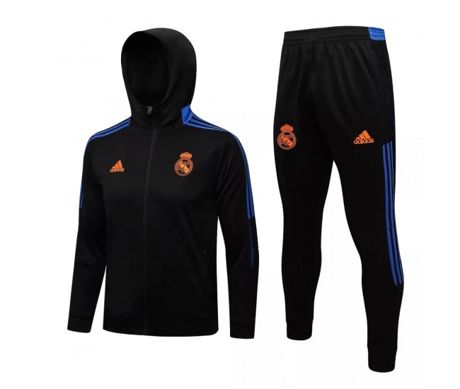 Chándal de fútbol de presentación con capucha negro del Real Madrid 2021-22